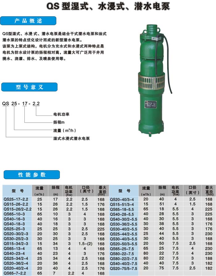 QS型湿式、水浸式、潜水电泵